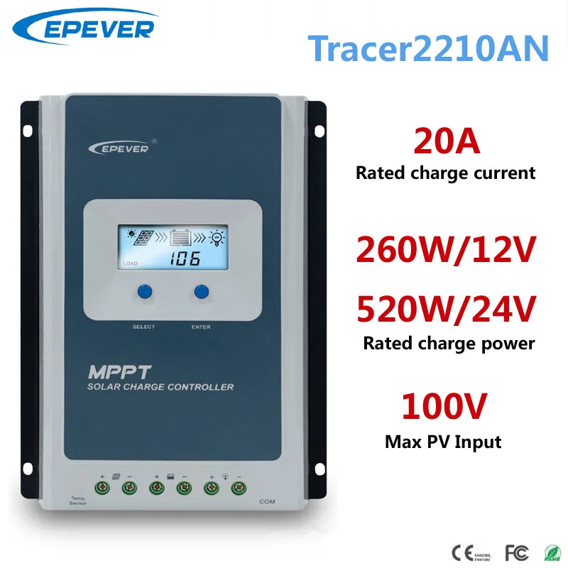 EPEVER 10A20A30A MPPT Solar Charge Controller 12V24V High Efficiency Solar Panel Regulator LCD Display Fit LeadAcid Lithium