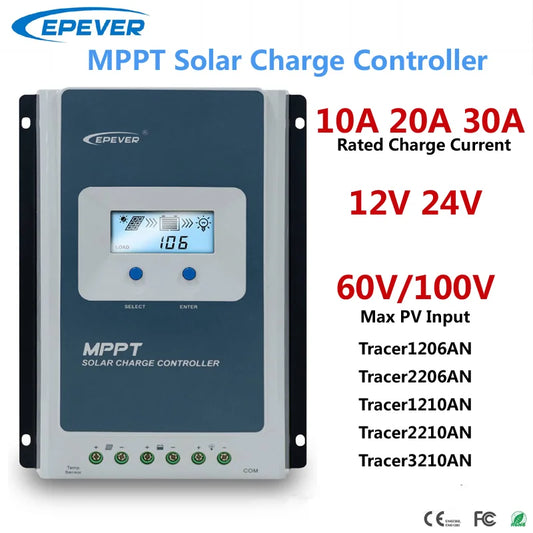 EPEVER 10A20A30A MPPT Solar Charge Controller 12V24V High Efficiency Solar Panel Regulator LCD Display Fit LeadAcid Lithium