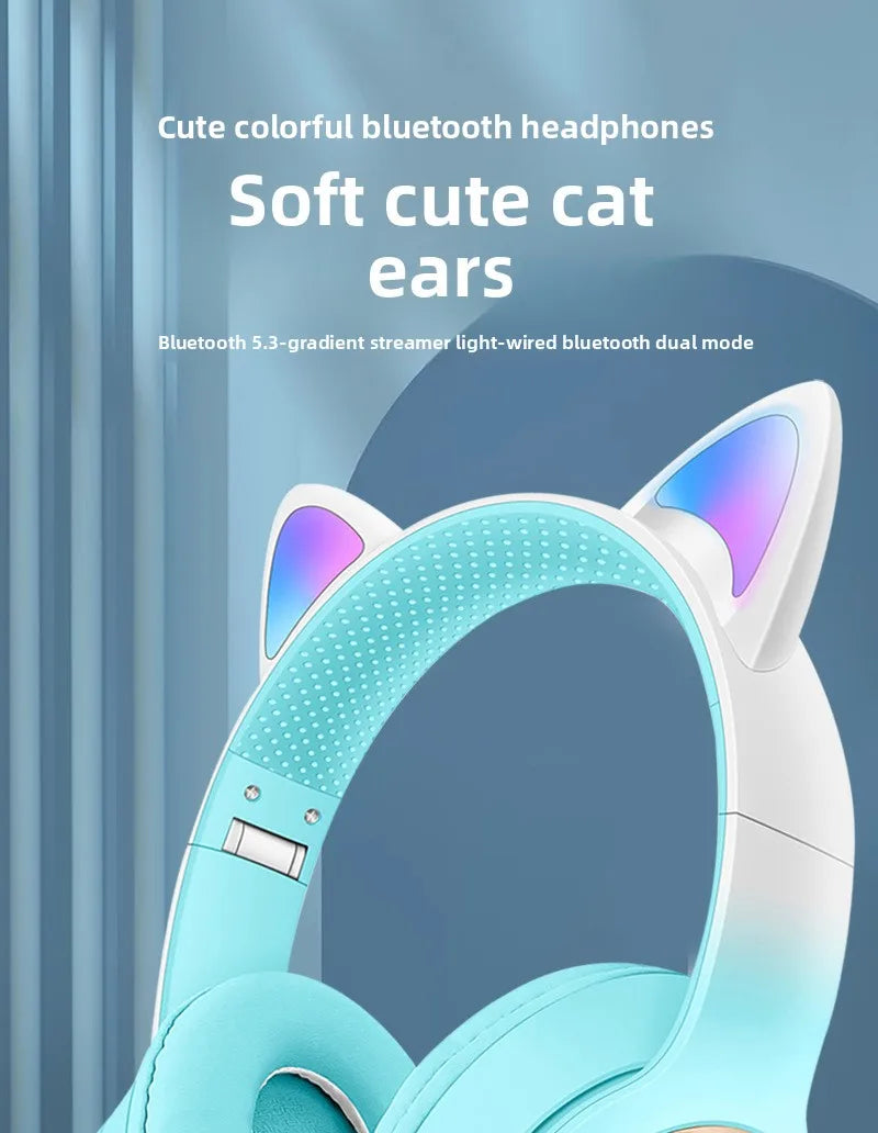 Cute Cat Ear Bluetooth Headphones, Luminous Wireless Stereo Headset