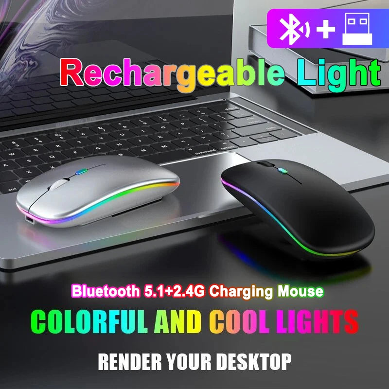 Tablet Computer Bluetooth Wireless Mouse Rechargeable Mouse 1600DPI RGB Backlight Mice for PC Laptop 2.4GHz USB Gaming Mouse