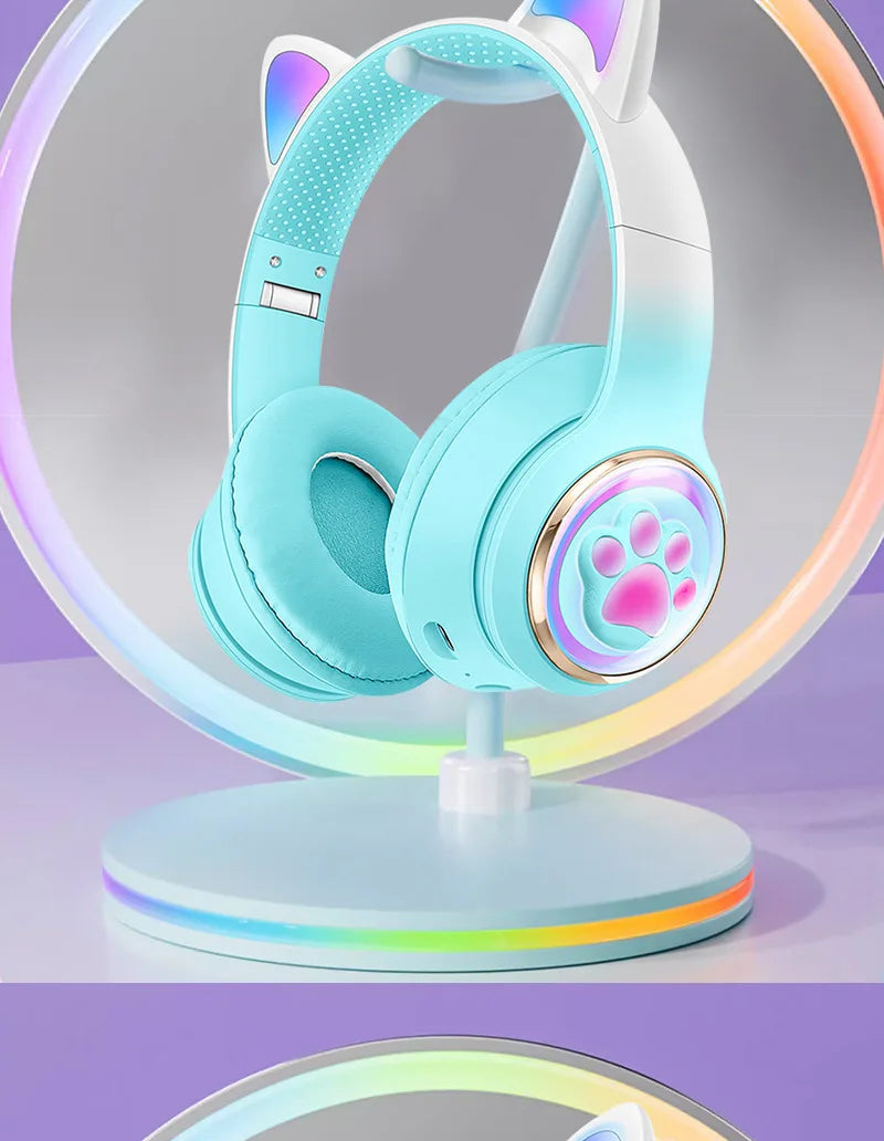 Cute Cat Ear Bluetooth Headphones, Luminous Wireless Stereo Headset