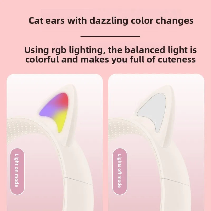 Cute Cat Ear Bluetooth Headphones, Luminous Wireless Stereo Headset