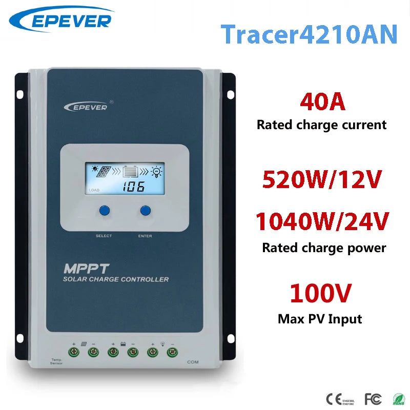 EPEVER 10A20A30A MPPT Solar Charge Controller 12V24V High Efficiency Solar Panel Regulator LCD Display Fit LeadAcid Lithium