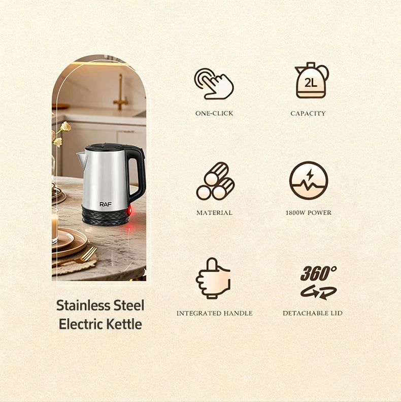 RAF 2L Electric Kettle, 1800W Stainless Steel