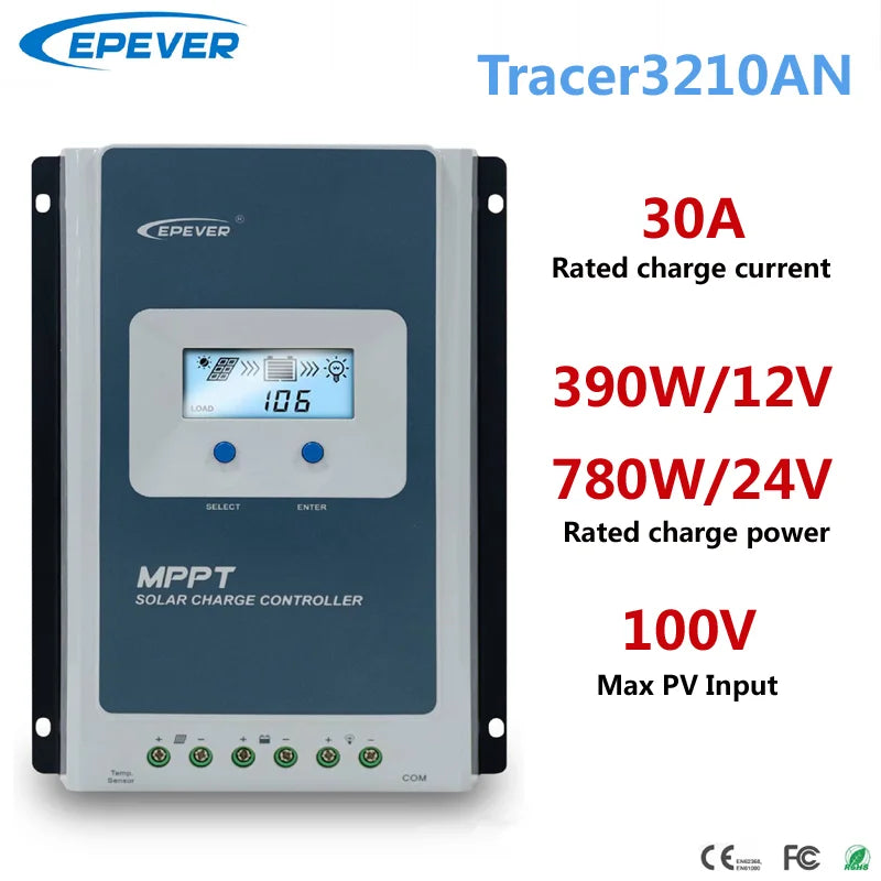 EPEVER 10A20A30A MPPT Solar Charge Controller 12V24V High Efficiency Solar Panel Regulator LCD Display Fit LeadAcid Lithium
