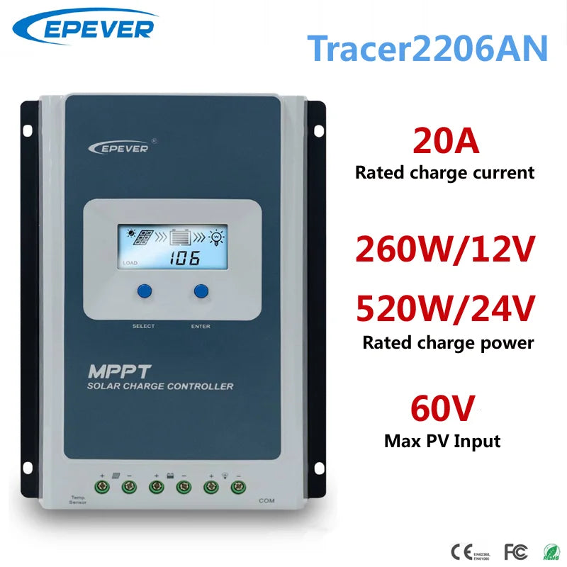 EPEVER 10A20A30A MPPT Solar Charge Controller 12V24V High Efficiency Solar Panel Regulator LCD Display Fit LeadAcid Lithium