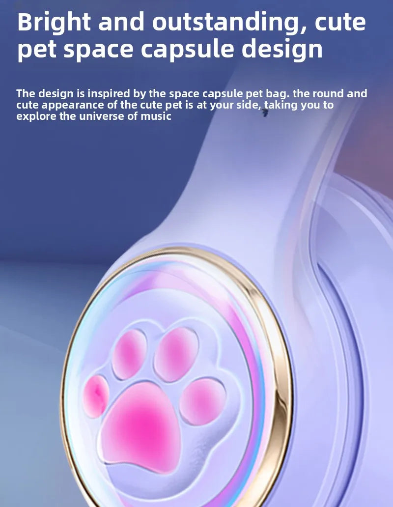Cute Cat Ear Bluetooth Headphones, Luminous Wireless Stereo Headset