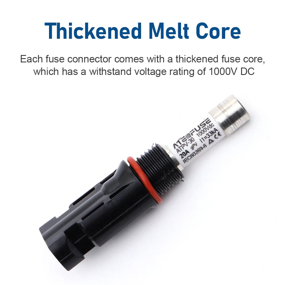 Solar Panel Photovoltaic Fuse Connectors 1000V DC 10A 15A 20A for Industrial & Commercial Solar Power Generation