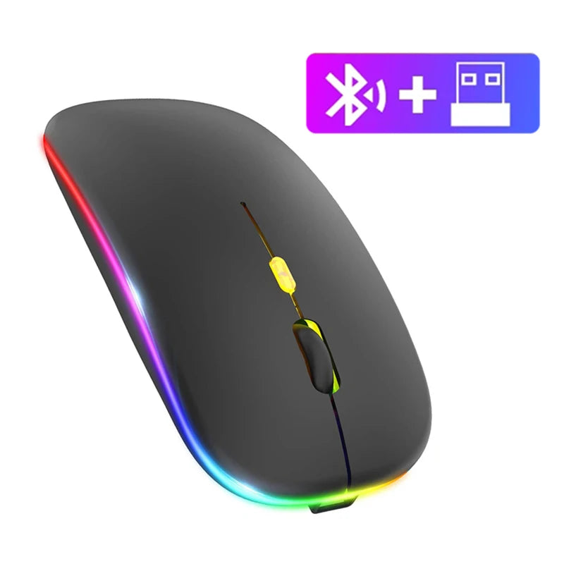 Tablet Computer Bluetooth Wireless Mouse Rechargeable Mouse 1600DPI RGB Backlight Mice for PC Laptop 2.4GHz USB Gaming Mouse