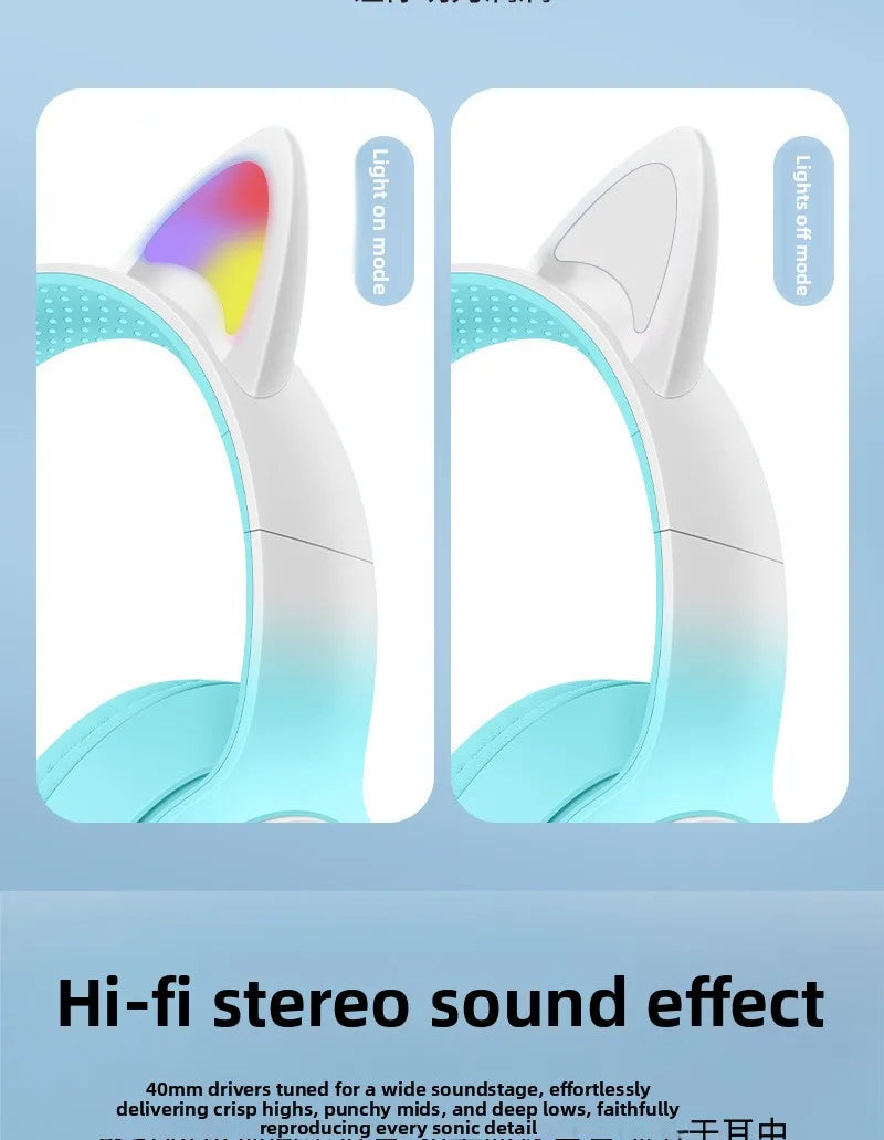 Cute Cat Ear Bluetooth Headphones, Luminous Wireless Stereo Headset