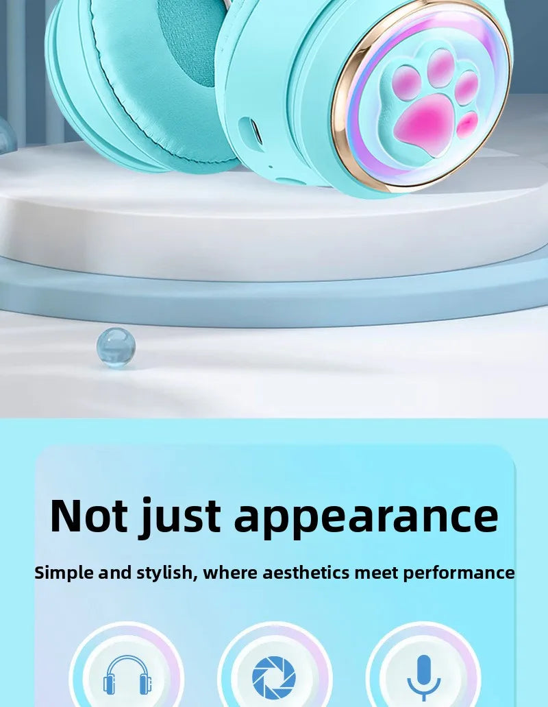Cute Cat Ear Bluetooth Headphones, Luminous Wireless Stereo Headset