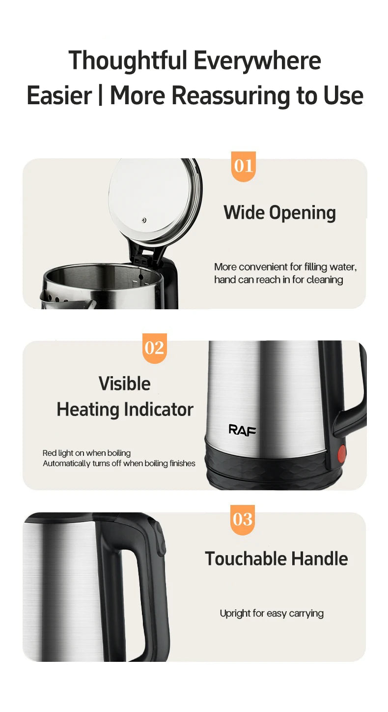 RAF 2L Electric Kettle, 1800W Stainless Steel