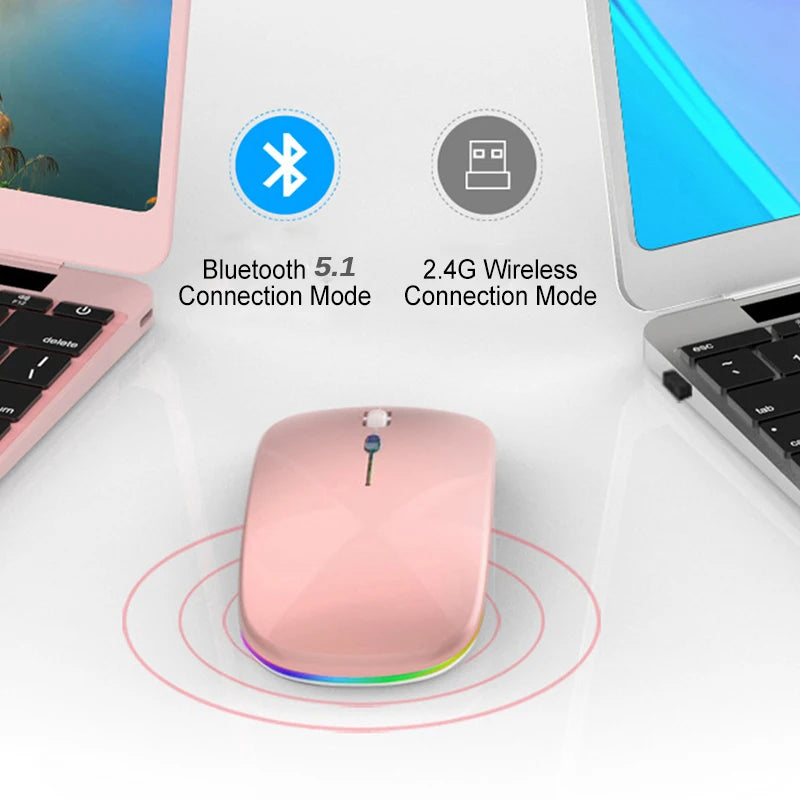 Bluetooth Mouse 2.4GHz Wireless Mouse Mice Rechargeable Mouse Silent Mouse LED Backlit USB Gaming Mouse 1600DPI for PC Laptop