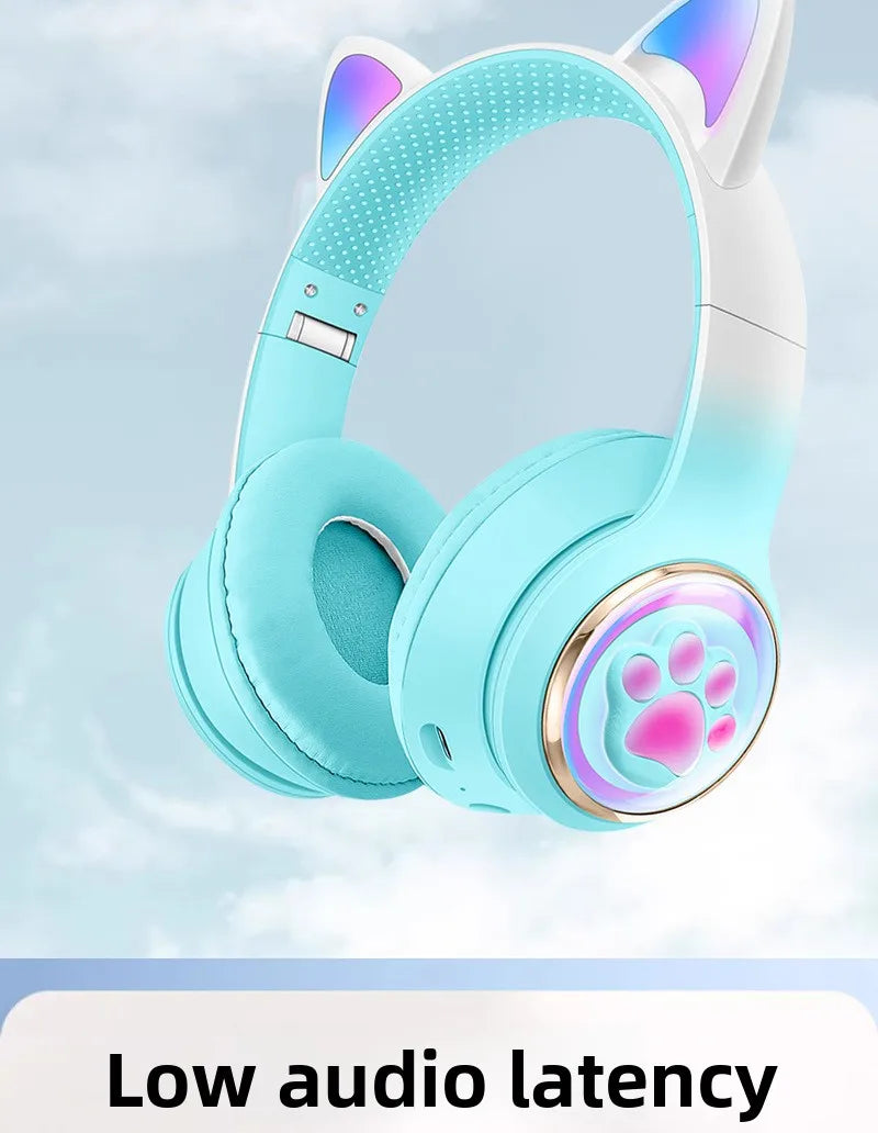 Cute Cat Ear Bluetooth Headphones, Luminous Wireless Stereo Headset
