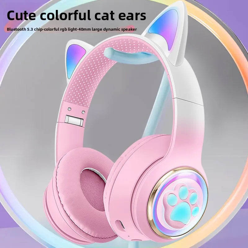 Cute Cat Ear Bluetooth Headphones, Luminous Wireless Stereo Headset