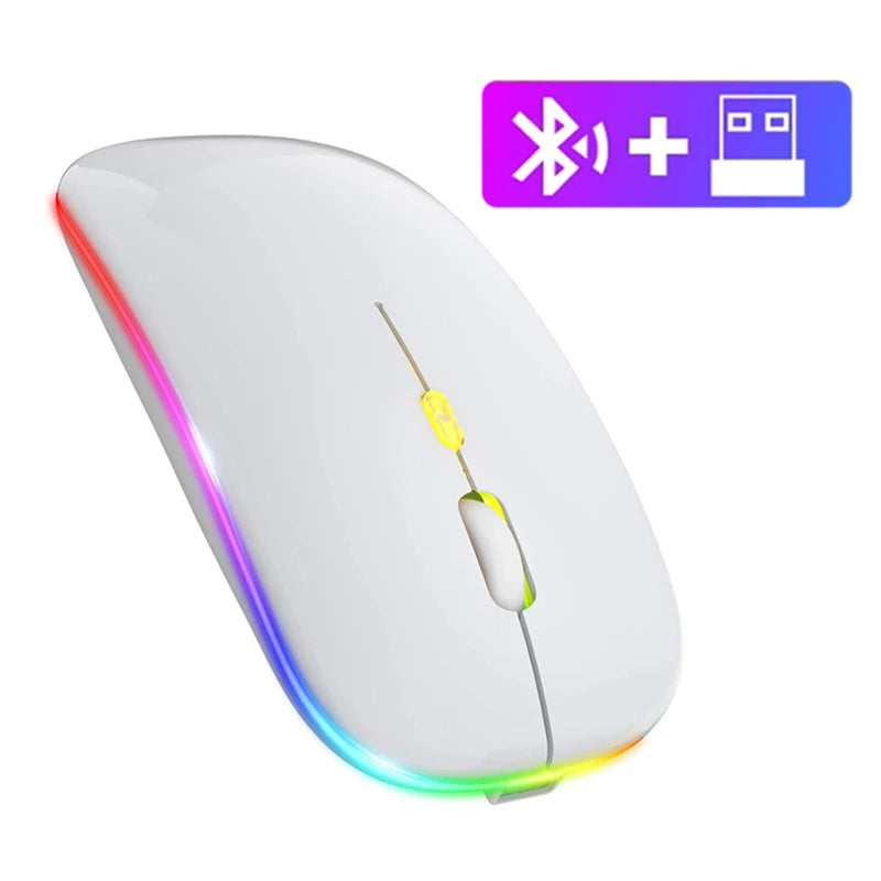Tablet Computer Bluetooth Wireless Mouse Rechargeable Mouse 1600DPI RGB Backlight Mice for PC Laptop 2.4GHz USB Gaming Mouse