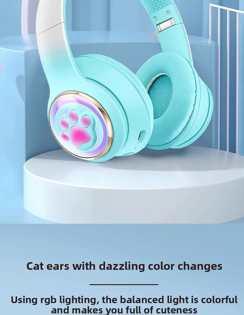 Cute Cat Ear Bluetooth Headphones, Luminous Wireless Stereo Headset
