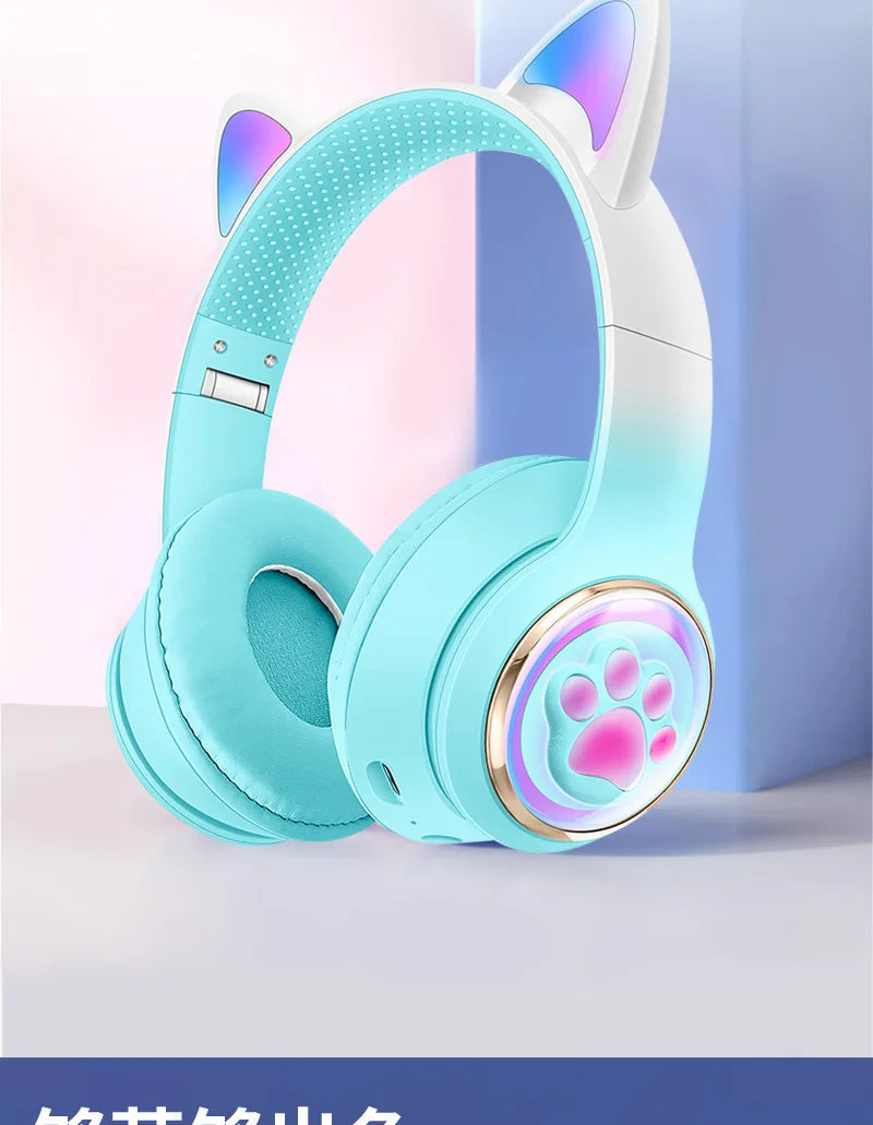 Cute Cat Ear Bluetooth Headphones, Luminous Wireless Stereo Headset