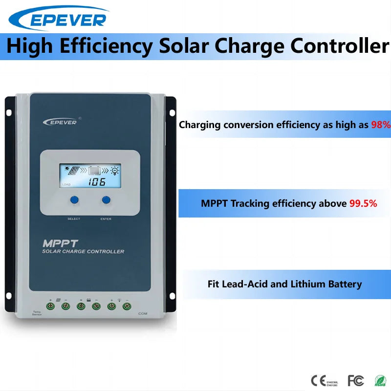 EPEVER 10A20A30A MPPT Solar Charge Controller 12V24V High Efficiency Solar Panel Regulator LCD Display Fit LeadAcid Lithium