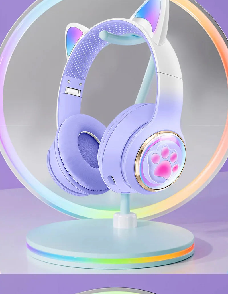 Cute Cat Ear Bluetooth Headphones, Luminous Wireless Stereo Headset