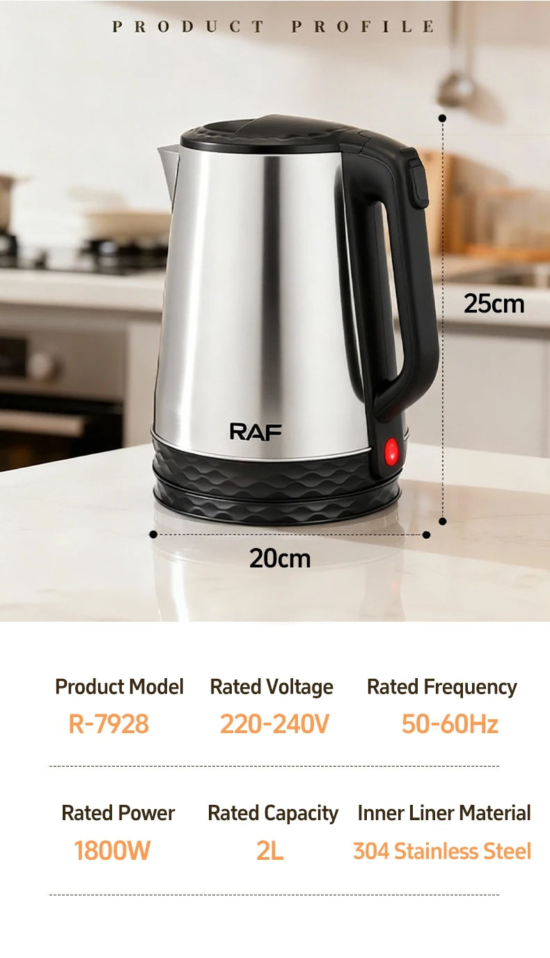 RAF 2L Electric Kettle, 1800W Stainless Steel