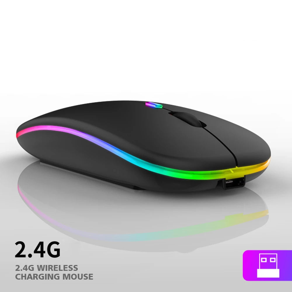 Tablet Computer Bluetooth Wireless Mouse Rechargeable Mouse 1600DPI RGB Backlight Mice for PC Laptop 2.4GHz USB Gaming Mouse