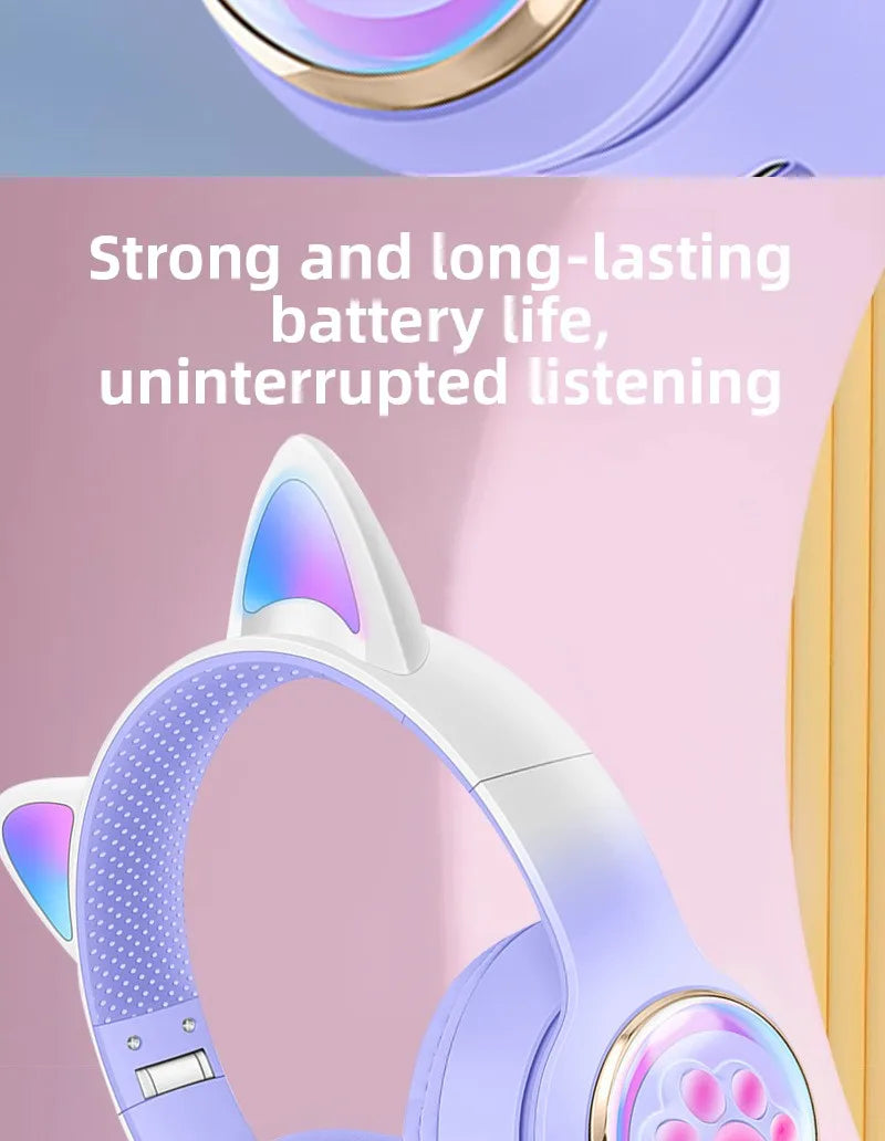 Cute Cat Ear Bluetooth Headphones, Luminous Wireless Stereo Headset