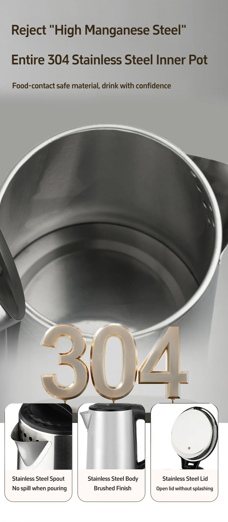 RAF 2L Electric Kettle, 1800W Stainless Steel